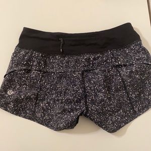 white, grey, black speckled lululemon shorts